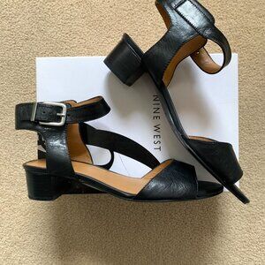 Near New Nine West Tertia Ankle Strap Sandals, Black, Size 8.5M